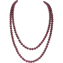 COLORFUL BLING 1920s Long Fake Pearls Necklace Layered Retro Vintage Imitation Round for Women Girls Flapper Party Wedding, faux pearl Metal, faux pearl,