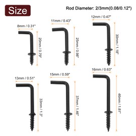 uxcell 120 Pcs L Shape Hooks, Right Angle Hooks Carbon Steel Small Screw in Hooks 7 Shape Right Angle Hook for Hanging, Black