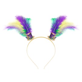 HEIDKRUEGER Mardi Gras Headband Purple Green Gold Feather Headband Glitter Hat Carnival Parade Hair Hoop Accessories