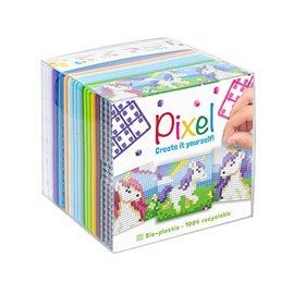 Pixel P29022 Unicorn Craft Set, Plug-In System as Creative Hobby for Children from 6 Years, Cube Box with Motif Templates and Pixel Squares