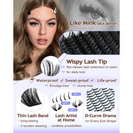Goddvenus Lash Clusters Kit With Spikes Salon-Level Eyelashes Clusters 300Pcs DIY Spiky Cluster Eyelash Extensions Kit Manga Lashes Cluster Individuals 80D 100D D Curl 12-20MM