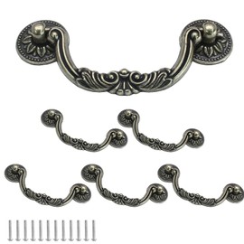 Waziaqoc 6PCS Antique Drop Bail Pulls, 3.75" Hole Center Shabby Chic Drawer Pulls Vintage Bronze Cabinet Pull Handles for Dresser Cupboard Wardrobe Kitchen Door