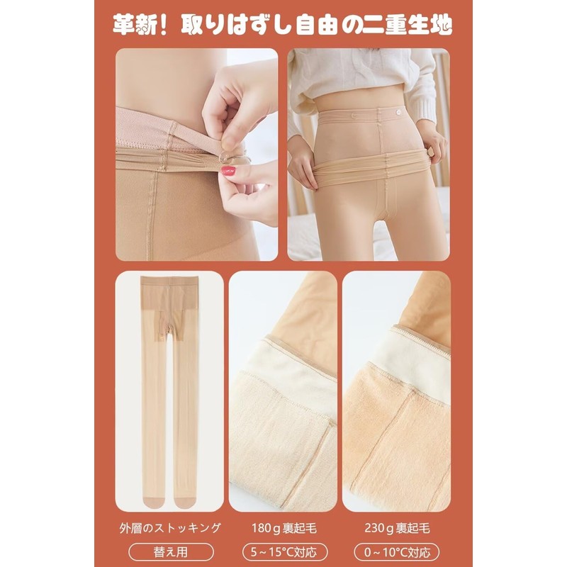 Eukkis Sheer Barefoot Fake Tights, Replacement Stockings-Style Tights, Double Layer
