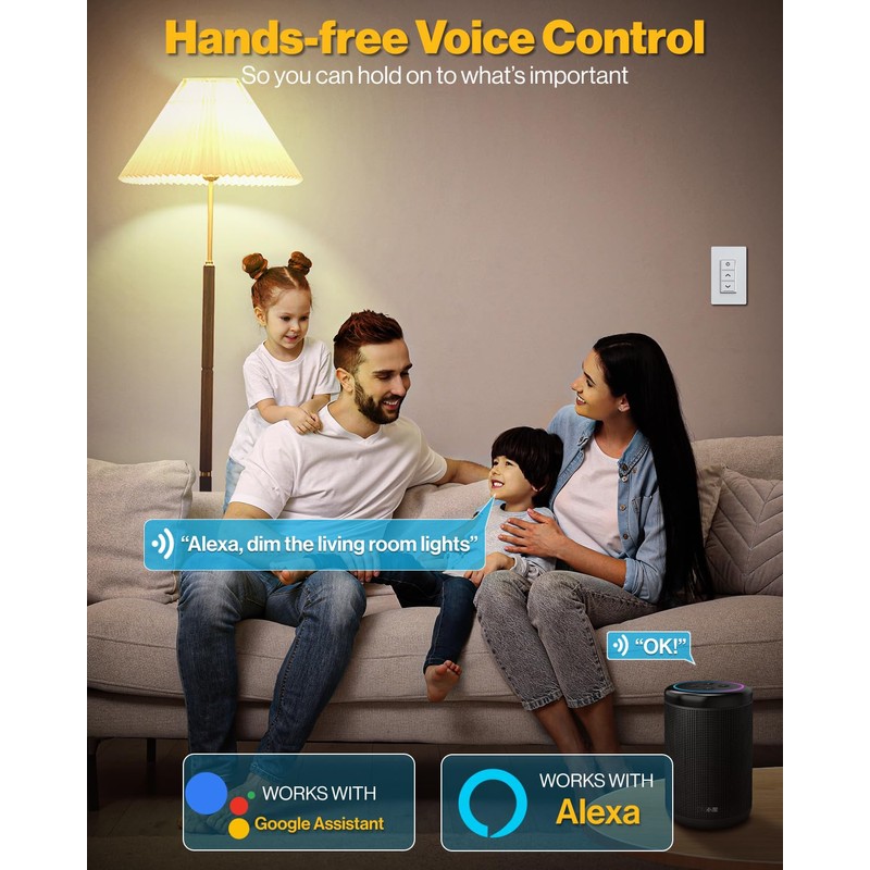 Sunco 3 Pack Smart Dimmer Switch, Double Rocker Wall Light