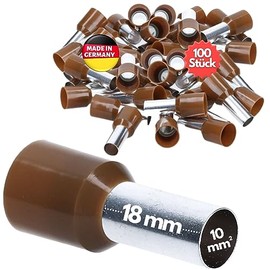 Kalitec AE1018BR Insulated Wire End Ferrules 10.0 mm² 18 mm Long Brown I Made in Germany I Industrial Quality Pack of 100