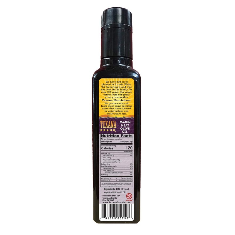 Texana Brand Cajun Heat Infused Olive Oil, Cold Pressed, Unfiltered,