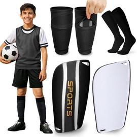 XZQTIVE Soccer Shin Guards with Shin Sleeves and Soccer Socks, Football Shin Pads Set for Kids Youth and Adult,Black