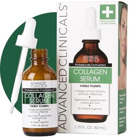 Advanced Clinicals Suero de colágeno para la cara | Suero de péptido de colágeno antienvejecimiento visible + hidratante de ácido hialurónico que mejora el aspecto de arrugas, piel seca y líneas finas