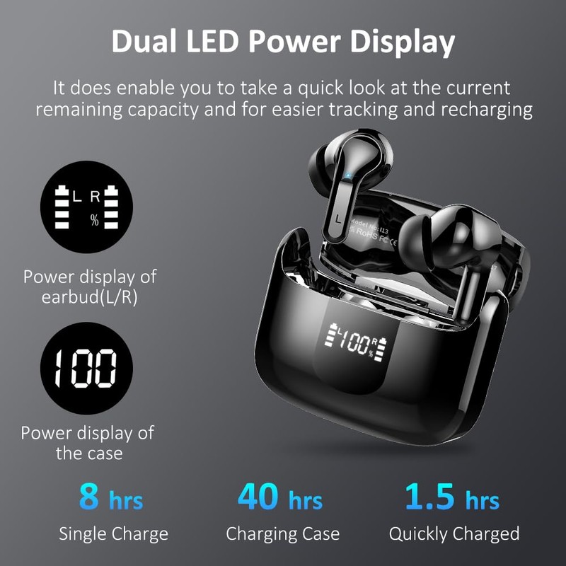 Wireless Earbud, Bluetooth Headphones 5.3 NEW 40H Ear Buds Bass