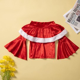 FEESHOW Toddler Baby Girls Christmas Santa Red 2 Piece Velvet Outfit Long Sleeve Tops Bell Bottom Pants Suit Red 5-6 Years
