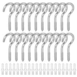 Pack of 20 Hook Screw Set, M5 x 65 mm Screw Hooks, Stainless Steel, Robust Ceiling Hooks, Screw Eyes, Hooks for Screwing Self-Tapping Eye Screw Hooks, Open Screw Hooks for Home, Office, Outdoor