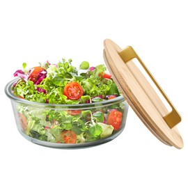 Eurppy Glass Mixing Bowl with Lid, Deep Big Bowls Large Glass Salad Bowl, Cooking Bowls for Kitchen Salad Bread Storage, Dishwasher, Freezer (Flat)