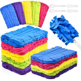 Milkary 20Pcs Fleece Duster Refills, Reusable Dusters Compatible with Swiffer with 3pcs Handles, Washable Dusters Pads for Cleaning Ceiling Hardwoods Window Kitchen Floor 5 Colors