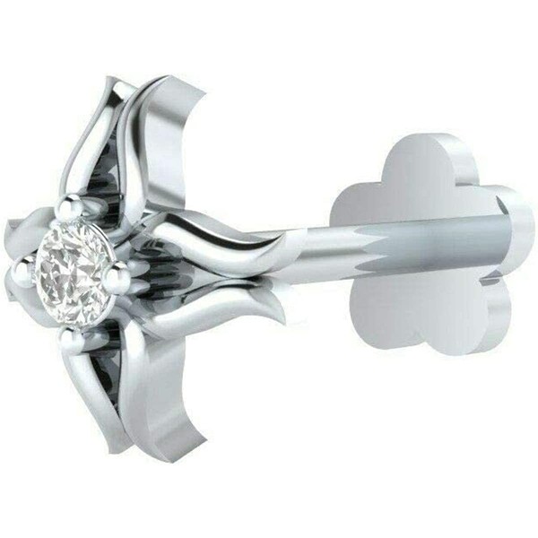 Natural Diamond Flower Nose Ring Sterling Silver Nose Stud in