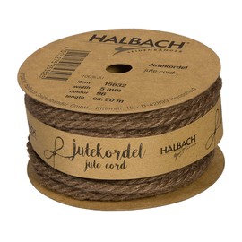 Halbach Seidenbänder Premium Jute Twine | Width: 5 mm Length: 20 m | Jute Rope for Decorations, Jute Cord Made of 100% Natural Jute for Garden and Gift Wrapping, Colour: Brown