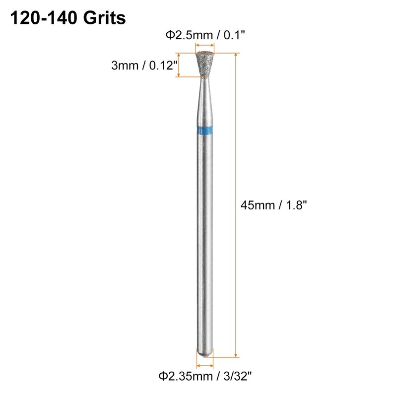 HARFINGTON 8pcs 120-140 Grits Diamond Grinding Bit 2.5mm Inverted Cone