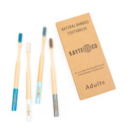 Kayte Co Bamboo Toothbrush - Eco-Friendly Biodegradable Natural Oral Care | Soft Bristles, Sustainable Handle, Ergonomic Grip | Pack of 4 Brushes | Assorted Colors