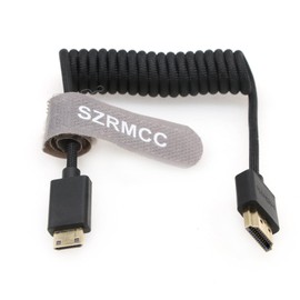 SZRMCC Mini HDMI Cable Right Angled Mini HDMI to HDMI 8K 2.1 High Speed Ultra HD Thin Male HDTV Cable for Nikon D500 Sony CX7 / SR7E Canon EOS 90D (Straight Coiled Braided Black)