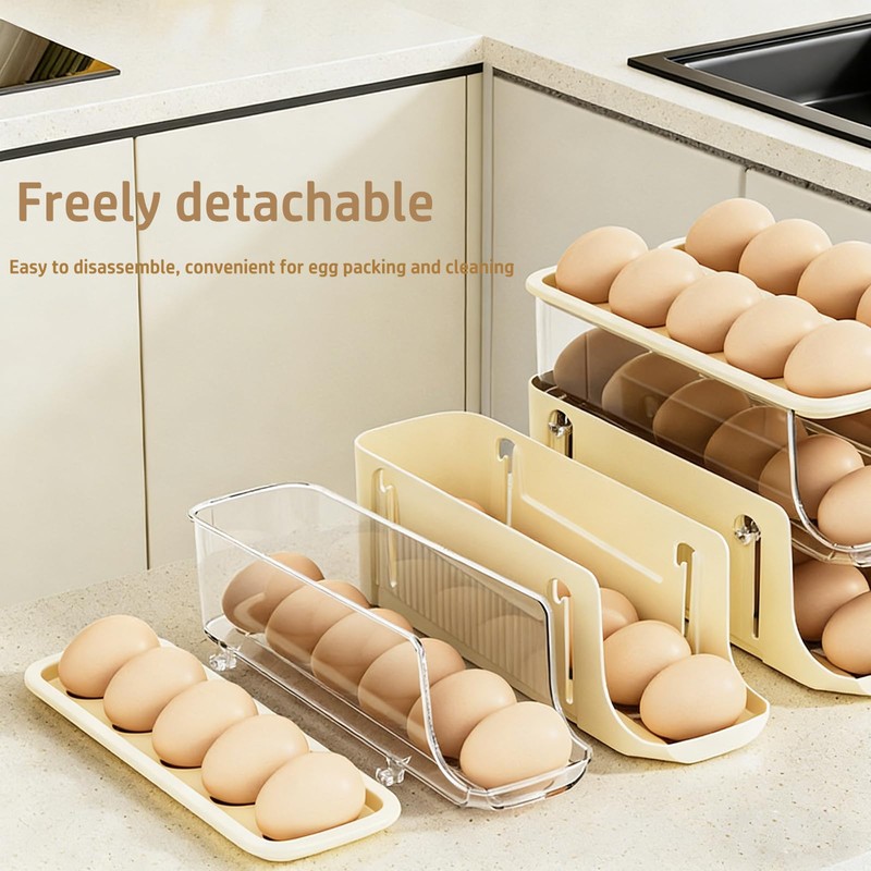 Egg Holder for Fridge, Rolling Egg Holder for Refrigerator, Automatic