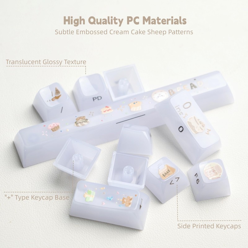 Womier White Jelly Keycaps, Ceramic Keycaps Style Clear Keycap