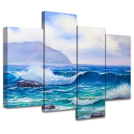 SIGNLEADER 4 Panel Sea Ocean Nature Landscape Painting Canvas Wall Art for Living Room Bedroom Home Office Wall Decor - 48"x35.75"