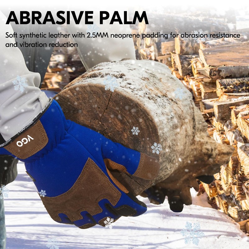 Vgo... Winter Work Gloves Waterproof Touchscreen in Leather, Thermal Safety