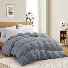TRP All Seasons Extra Warm Winter Dark Grey Heavyweight Goose Down Comforter Twin Size with Duvet Insert Boxed Stitched Design | Western Bedding Plush Soft Cozy Silky Smooth Luxury & Aesthetic