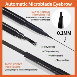 Noerrors Microblading Eyebrow Pencil 0.1mm Fine Mechanical Microblade Tattoo Eye Brow Pen Blade Flat Head Brow Definer for Slim Precise Line Auto-rotate Eyebrow Pencil Makeup #Black