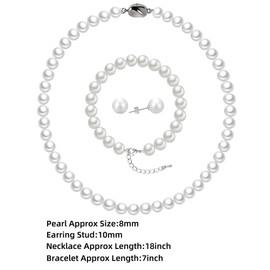 Pearl Necklace Set for Women, White Shell Pearl Necklace and Earring Bracelet Jewelry Set for Women Birthday Christmas Gift for Mom Wife Sister Best Friend