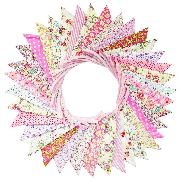 G2PLUS 36PCS Large Fabric Bunting Banner, 10M Double Sided Cotton