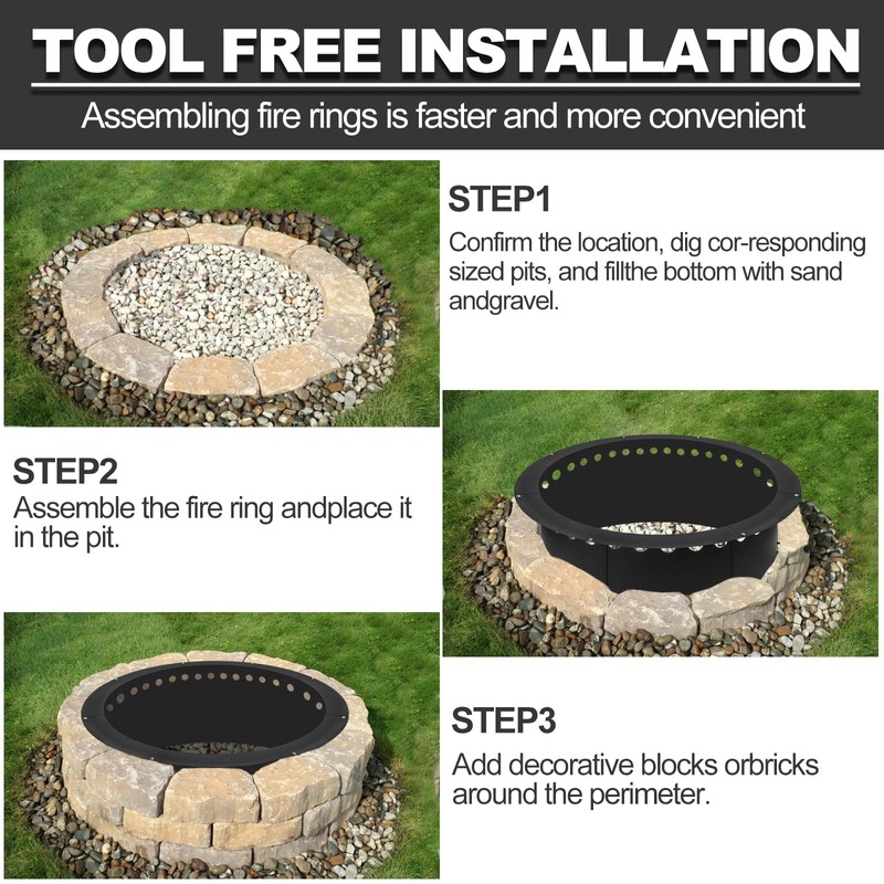 Baitedelai Outdoor Smokeless Fire Pit Ring 40 Inch Outer/36 Inch
