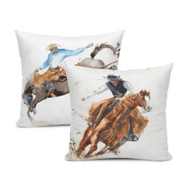 Yopurec Western Cowboy Riding Horse Pillow Cover Set of 2 Wild West Decorative Throw Pillow Case for Home Party College Dorm Living Room Bedroom Couch Sofa Cushion Case 18x18 Inch