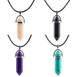 4 Pcs Healing Crystal Necklace, Hexagonal Crystal Pendant, Crystals Pendant Necklace, Crystal Quartz Stone Pendants for Men, Boy