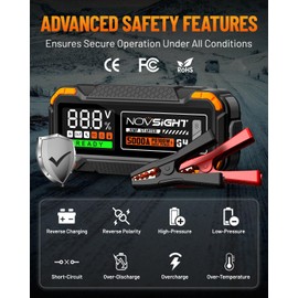 NOVSIGHT Car Battery Jump Starter - 5000A Portable Battery Jumper (12.0L Gas/10.0L Diesel) 12V Car Starter Jump Box with USB Type-C Quick Charge, Bulit-in Charge 3 Modes, Dual Color Lights(Orange)