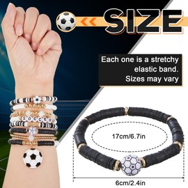 Huquary 8 Pcs Soccer Charm Bracelets for Women Mom Adjustable Stackable Sports Accessories Clay Beaded Stretch Bracelets Gifts for Teen Women Soccer Game Day Team Party Favors