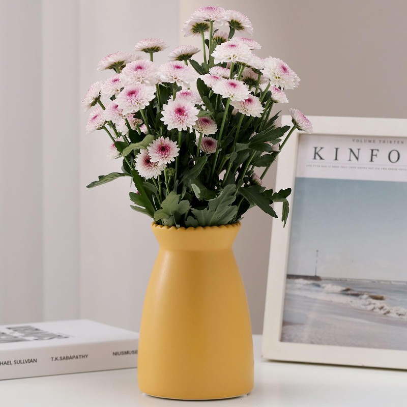 hjn Yellow Ceramic Vase – Minimalist Home Decor Vase for