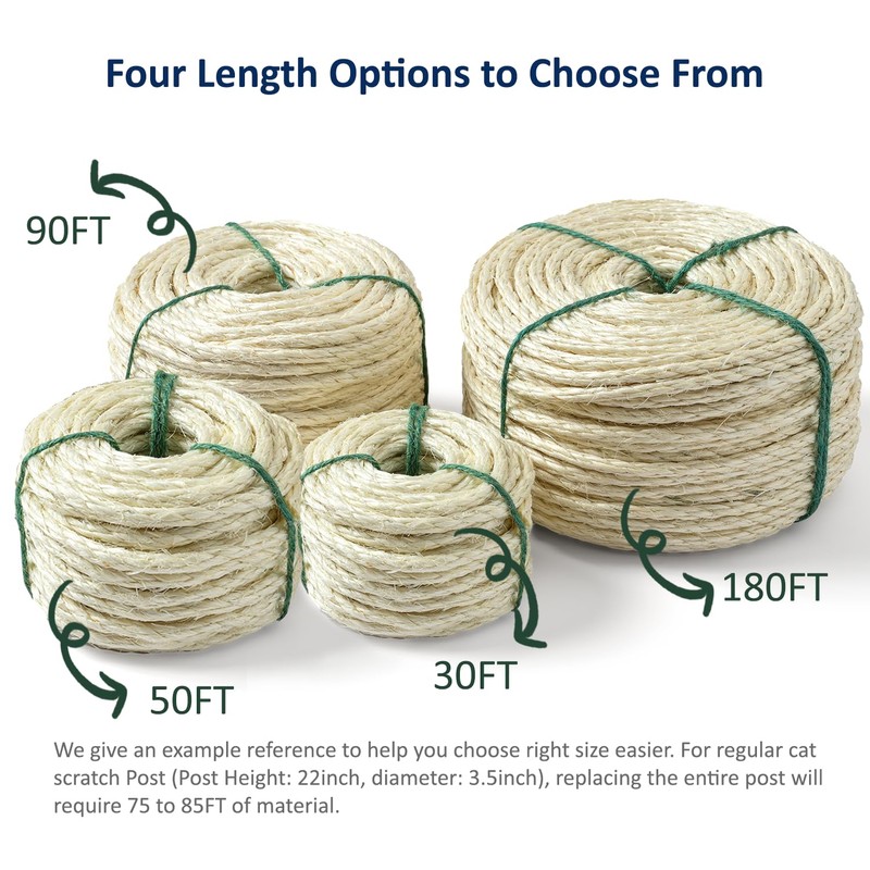 WePet Cat Natural Sisal Rope for Scratching Post Tree Replacement,