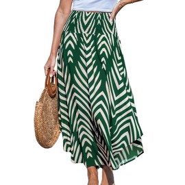 CUPSHE Skirts Abstract Smocked Midi Skirt High Waist Coverup Casual Vacation Green M