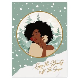 Shades of Color Enjoy The Beauty Of The Season African American Christmas Cards 5 x 6.75 inches, 15 Cards and Envelopes (X23-180)