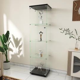 Zevemomo Glass Display Case, 4 Shelves Glass Display Cabinets, Glass Cabinet Display Case, Trophy Curio Display Cabinet with Glass Doors for Living Room Bedroom, 65"(H) x 17"(L) x 14"(W)