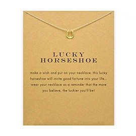 COLORFUL BLING Dainty Lucky Elephant Horseshoe Clavicle Chain Key Angel Wing Hexagram Star Pendant Necklace Friendship BFF Jewelry-Horseshoe