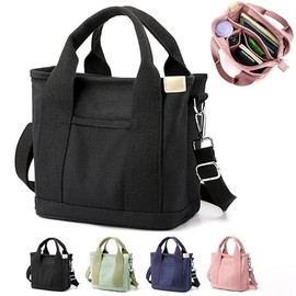 Canvas Tote Bag with Multi Pockets, 1 Count Trendy Shoulder Handbag with Compartments for Shopping, Work, Beach, Home Organizer - Color: Navy Blue, Size: one-size