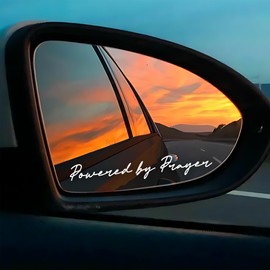 Set 2 Pcs Powered by Prayer Rearview Mirror Decal Funny Jesus Love Bible Verse Christian Sticker Water Bottle Laptop Window Vinyl Waterproof 4x0,6 inch Car Decals for Friend Coworker Dad Mom