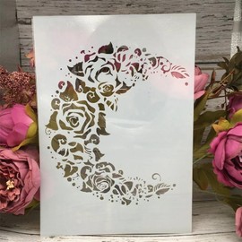 TIAMECH A4 Reusable Moon Flower Stencil for Painting - Rose Crescent Layering Template, DIY Wall Art, Wood Furniture, Scrapbook & Crafts (8.3x11.7inch)
