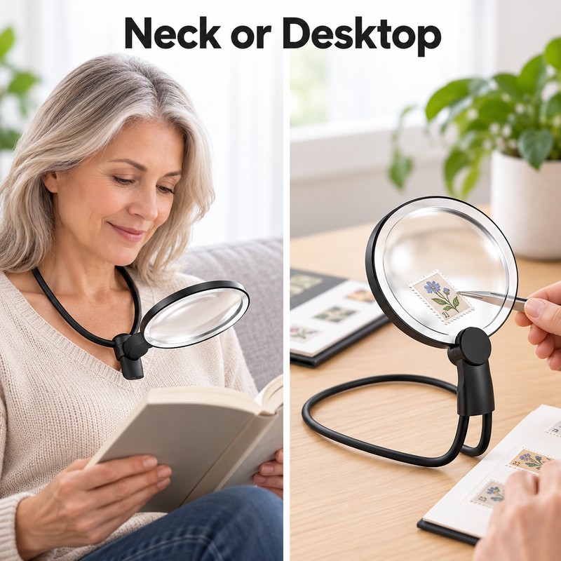 10X Neck Wearing Magnifying Glass, Rechargeable Hands-Free Magnifier for Reading,