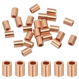 sourcing map 1/16"(1mm) Wire Rope Stop Sleeve, Copper Crimping Loops Sleeve Round Crimp Ferrules for Wire Rope and Cable Ferrule, Gold 25Pcs