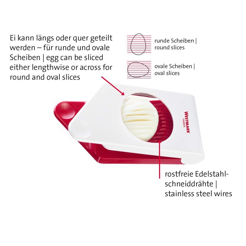 Westmark Eierteiler, Kunststoff/Rostfreier Edelstahl, ca. 18 cm lang, Famos, Weiß/Rot,