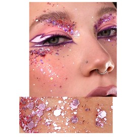 GL-Turelifes Body Glitter Gel, Mardi Gras Face Glitter Make-up, Sparkling Chunky Hair Glitter, Singer Concerts Festival Rave Accessories, Mermaid Glitter Face Paint (#03 Pink)