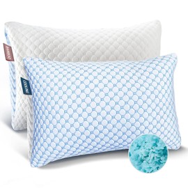IBRAF Cooling Pillow Set of 2, Shredded Memory Foam, Hot Sleepers, Gel-Infused Adjustable Cooling Pillows, Washable Removable Covers, Breathable Bed Pillows for Side, Back & Stomach Sleepers