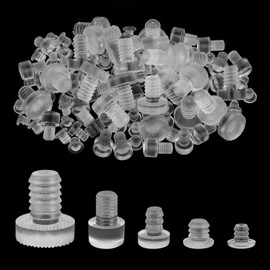 Jeffdad Pack of 100 Rubber Nubs for Glass Panels, 5 Sizes, Table Bumpers, Noise Dampening Pads, Transparent Rubber Stop Damper Bumpers for Drawers, Glass Tables, Cabinet Doors